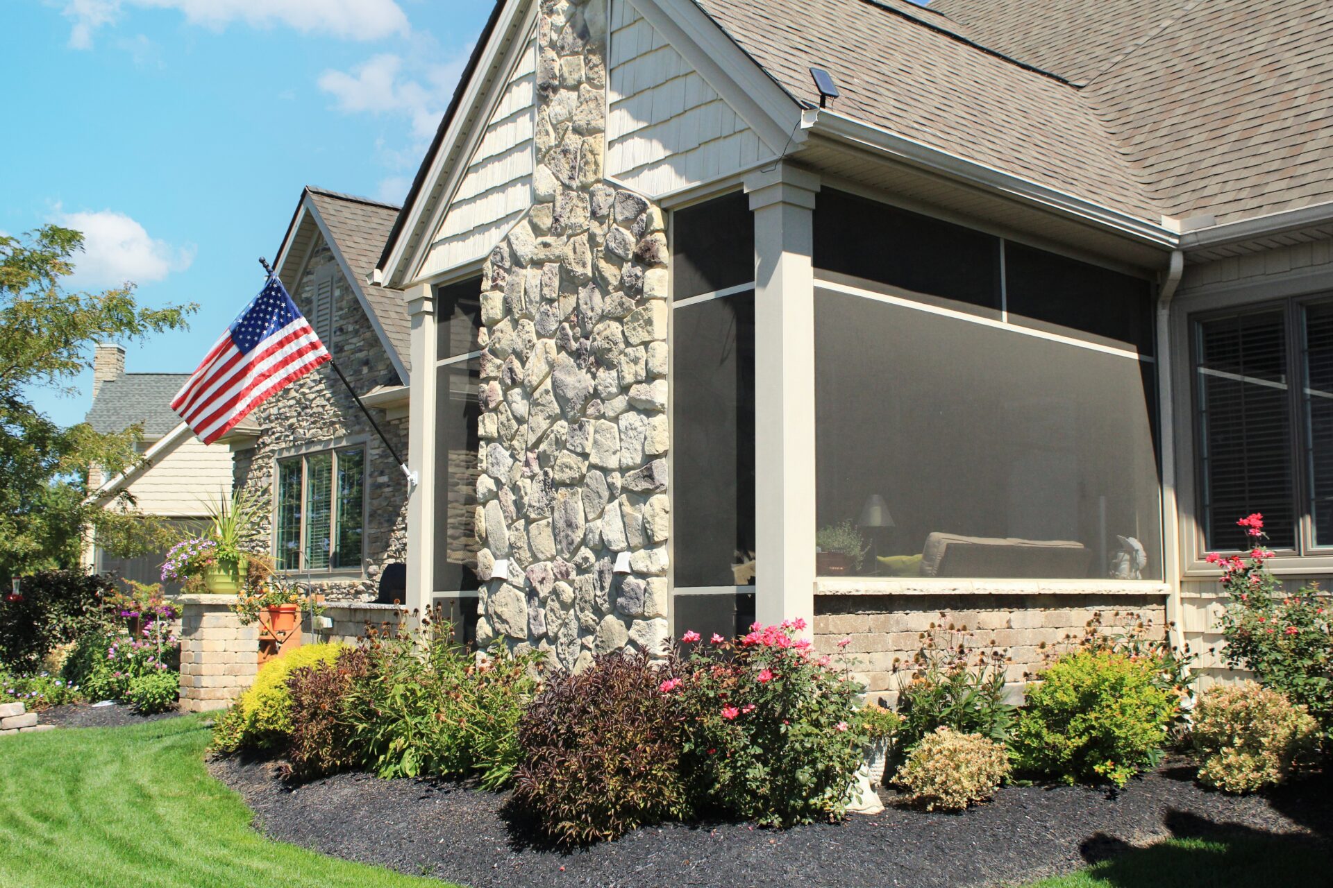 Screening Solutions Ohio uses custom permanent screening to enclose an outdoor patio in Northeast Ohio.