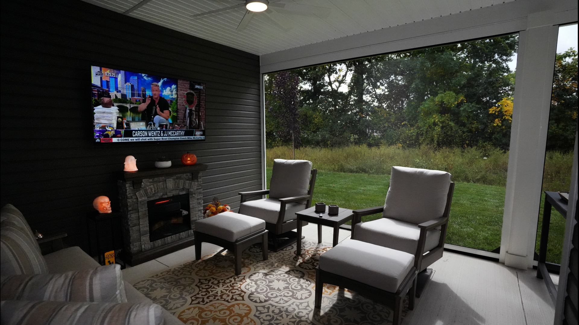 Christmyer Photo 4 The Screening Solutions installation team took this open covered patio in Avon Lake, Ohio and by adding three Phantom Motorized Retractable Screens to the patio’s openings, it’s now a bug-free and breezy outdoor sanctuary. The screens use an insect mesh to keep out bugs while still allowing fresh air to cool down the space and preserve the view out.